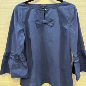 Talbots Navy Blue Blouse with Bow Detail and Ruffled Sleeves size Medium